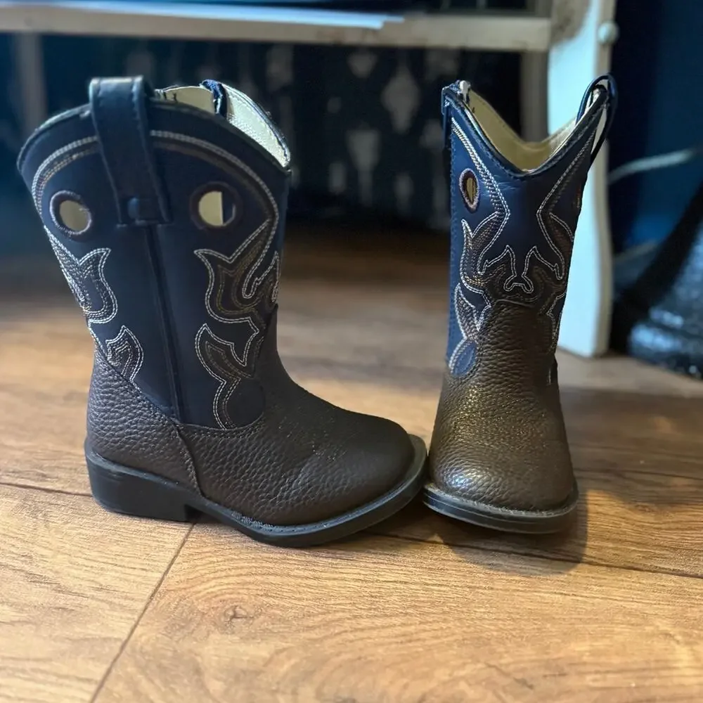 Magellan Outdoors Ace II Toddler Western Cowboy Boots Brown Navy Size 7D EUC